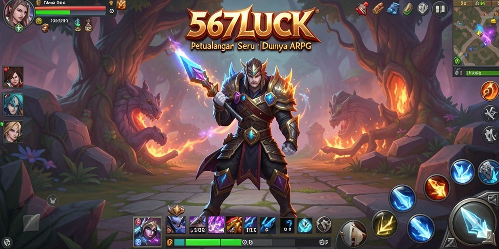 Screenshot gameplay ARPG yang menampilkan pertarungan epik di 567LUCK.