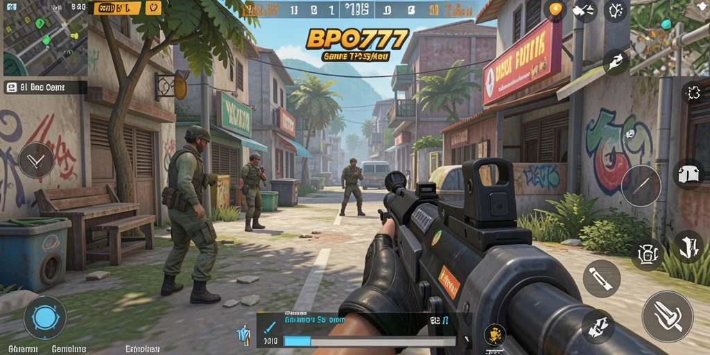Screenshot gameplay BPO777 menunjukkan aksi tembak-menembak yang mendebarkan.