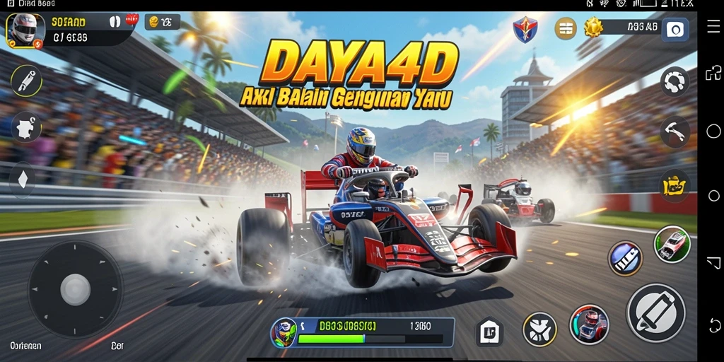 Screenshot DAYA4D menampilkan aksi balap mobil yang mendebarkan.