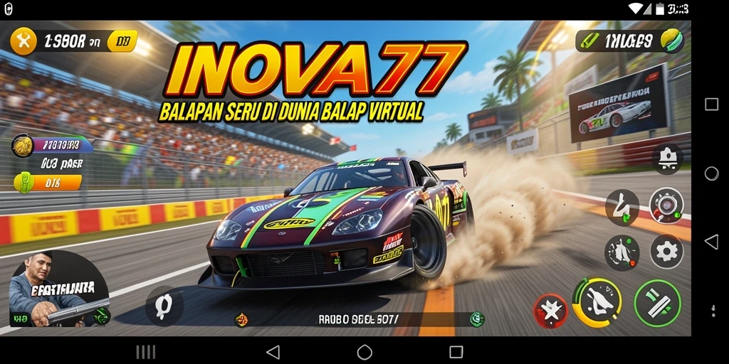 Screenshot gameplay INOVA77 menampilkan aksi balap yang mendebarkan.