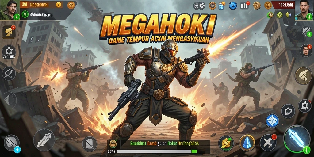 Menampilkan aksi seru dari gameplay MEGAHOKI dalam mode TPS.