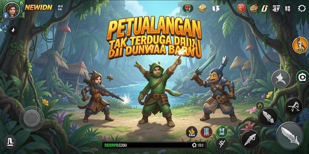 Tangkapan layar menunjukkan aksi seru dalam permainan petualangan NEWIDN.