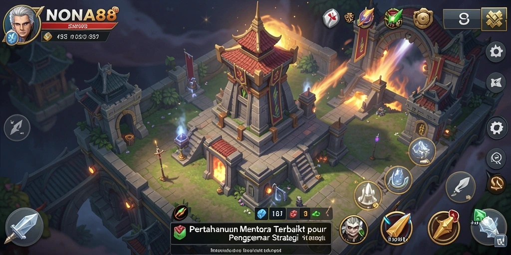 Tampilan gameplay NONA88 dengan pertahanan menara yang strategis.