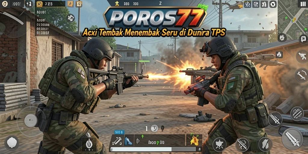 Tangkapan layar gameplay POROS77 menunjukkan aksi tembak menembak yang mendebarkan.