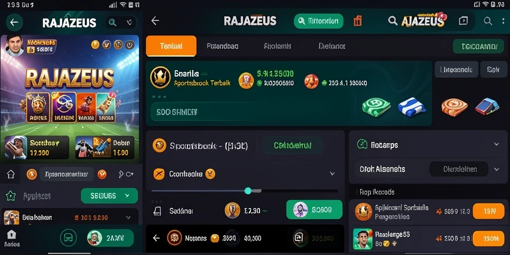 Tangkapan layar utama RAJAZEUS yang menunjukkan fitur taruhan olahraga.