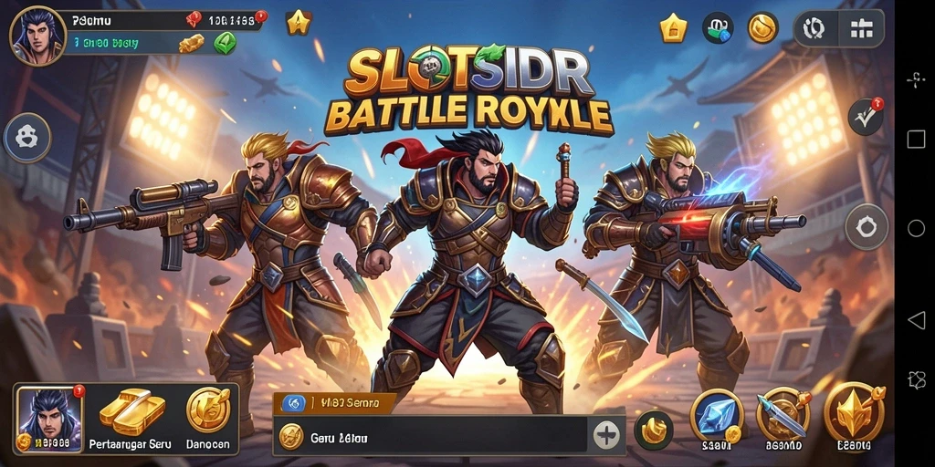 Tangkapan layar gameplay SLOTSIDR menampilkan aksi Battle Royale yang mendebarkan.