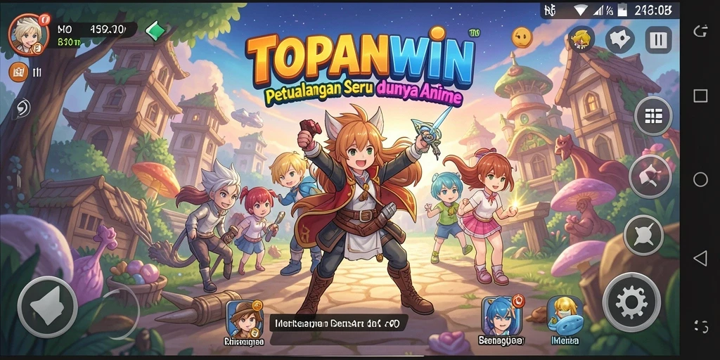 Tampilan gameplay mengesankan dari TOPANWIN dengan karakter anime keren.